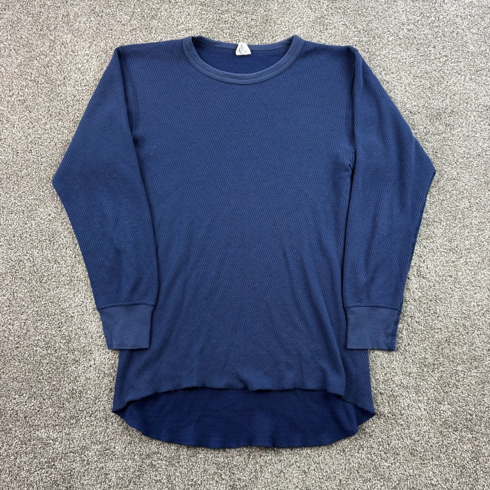 Vintage JE Morgan Thermal Shirt Mens XL Blue Waffle Knit Made in USA Long Sleeve